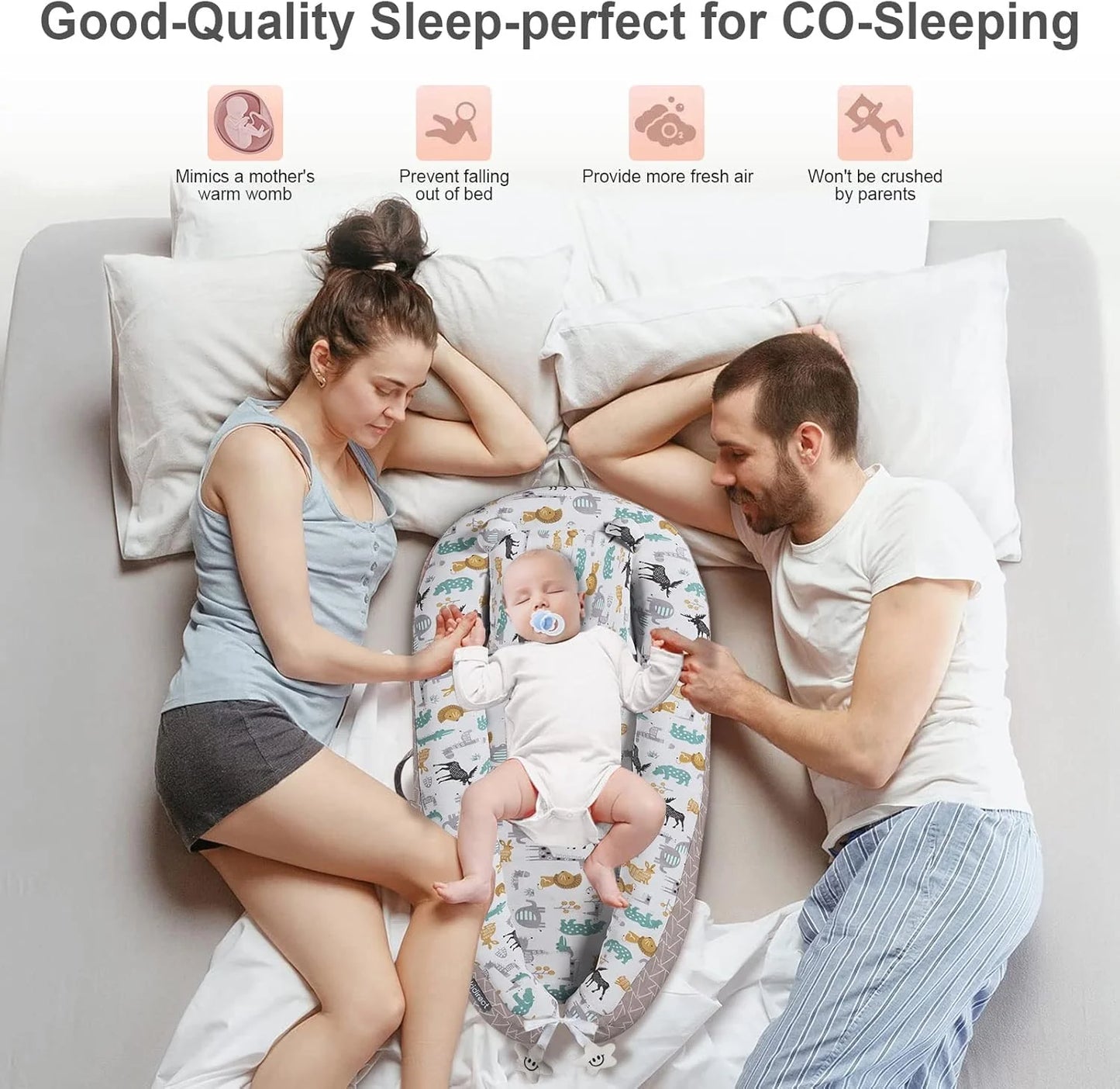 Baby Nest, Baby Lounger, Baby bed for Infant & Newborn Babies, 100% cotton - Cuteably
