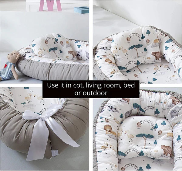Baby Nest, Baby Lounger, Baby bed for Infant & Newborn Babies, 100% cotton - Cuteably