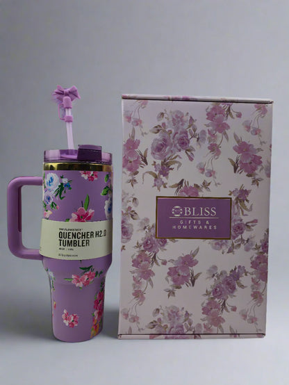 Love Shack Series – 40oz Floral Insulated Tumbler with Handle & Straw By Trento