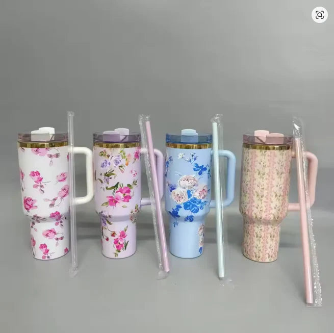 Love Shack Series – 40oz Floral Insulated Tumbler with Handle & Straw By Trento