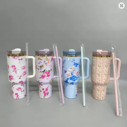 Love Shack Series – 40oz Floral Insulated Tumbler with Handle & Straw By Trento