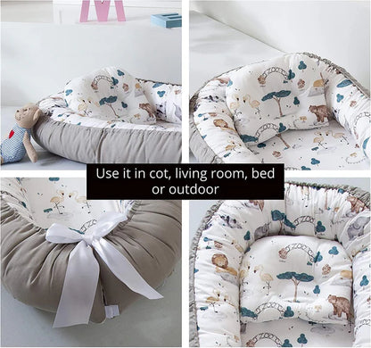 Baby Nest, Baby Lounger, Baby bed for Infant & Newborn Babies, 100% cotton - Cuteably
