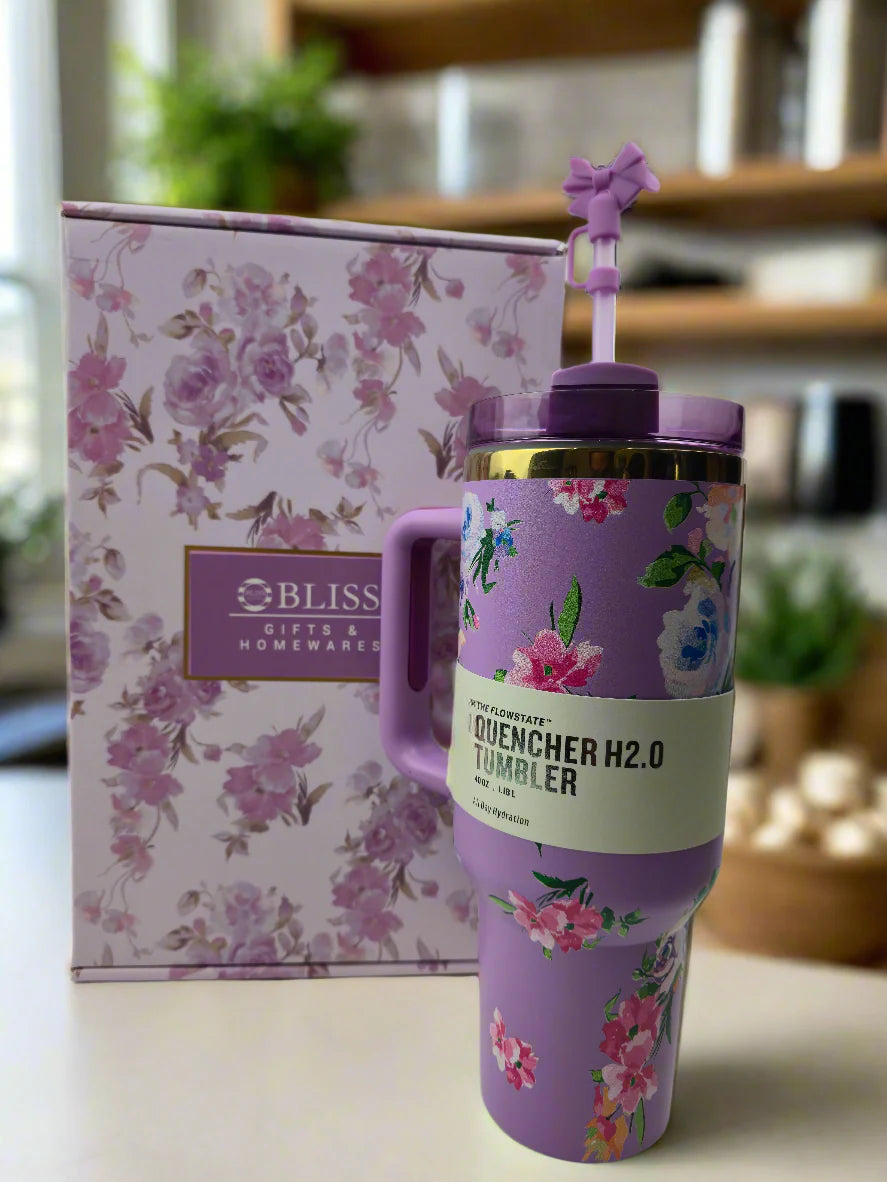 Love Shack Series – 40oz Floral Insulated Tumbler with Handle & Straw By Trento
