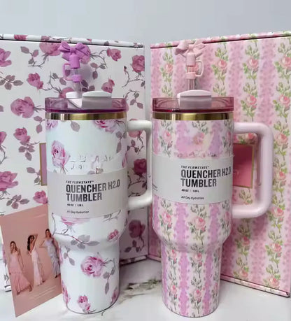 Love Shack Series – 40oz Floral Insulated Tumbler with Handle & Straw By Trento
