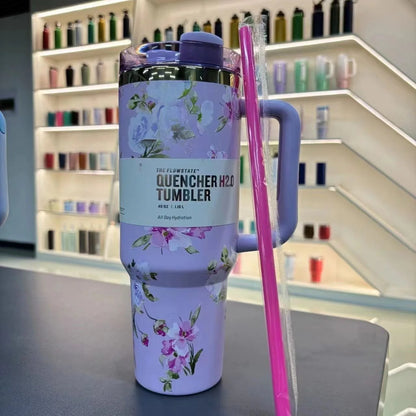 Love Shack Series – 40oz Floral Insulated Tumbler with Handle & Straw By Trento