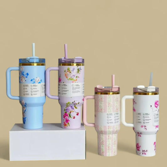 Love Shack Series – 40oz Floral Insulated Tumbler with Handle & Straw By Trento