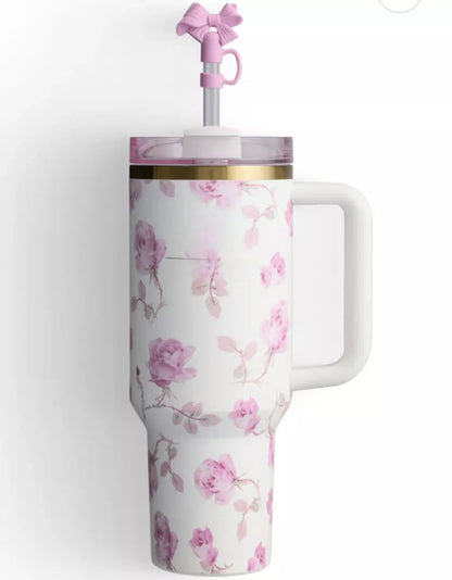 Love Shack Series – 40oz Floral Insulated Tumbler with Handle & Straw By Trento
