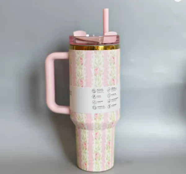 Love Shack Series – 40oz Floral Insulated Tumbler with Handle & Straw By Trento